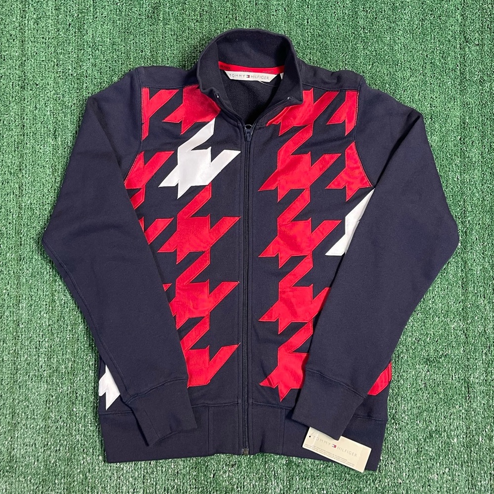 NWT Vintage Tommy Hilfiger Red and Navy Zip-Up Sweater